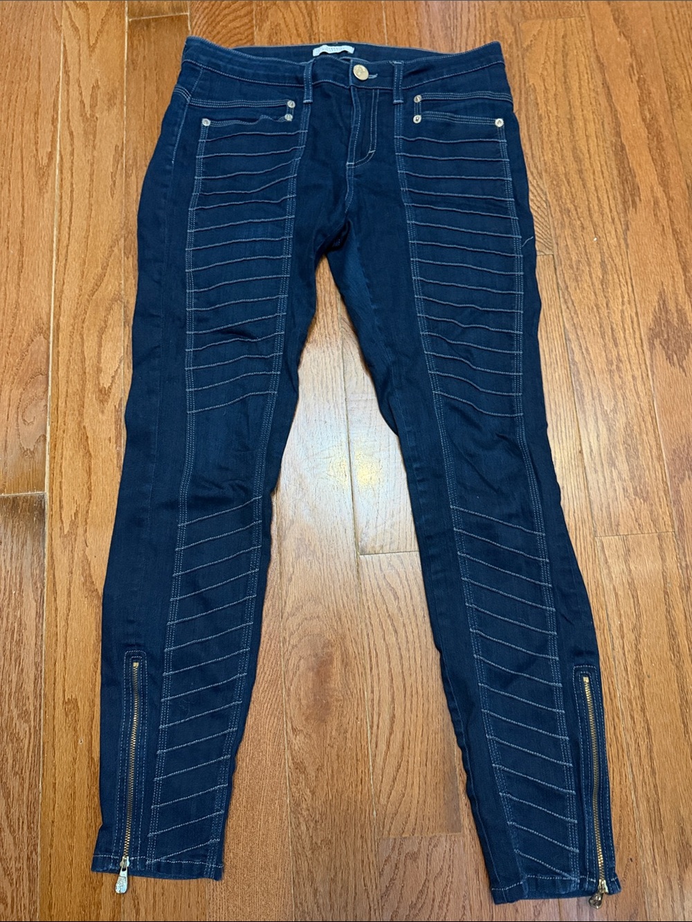 Authentic Versace Dark Blue Moto-Stitch Skinny Jeans with Ankle Zippers Size 28